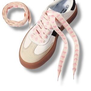 Heart Shoe Laces - Pink and White